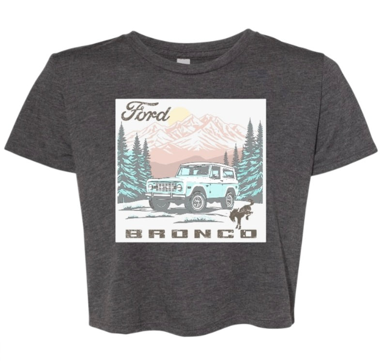Women's Flowy Crop Tee with vintage Bronco image
