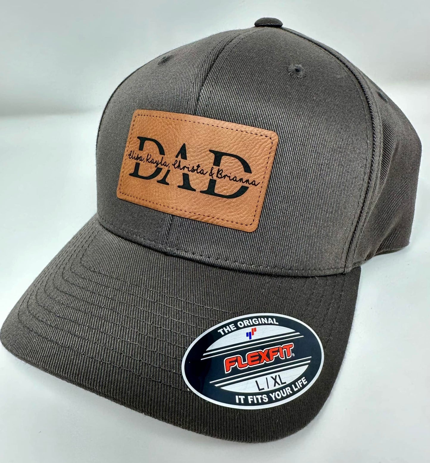 BUILD YOUR OWN - Laser Engraved Flexfit Cotton FITTED Leather Patch Hat - Pick your hat, pick your patch!