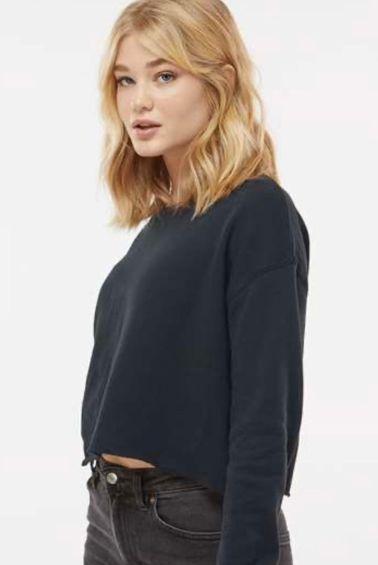 Women's Lightweight Crop Crewneck Sweatshirt with Vintage Bronco Image