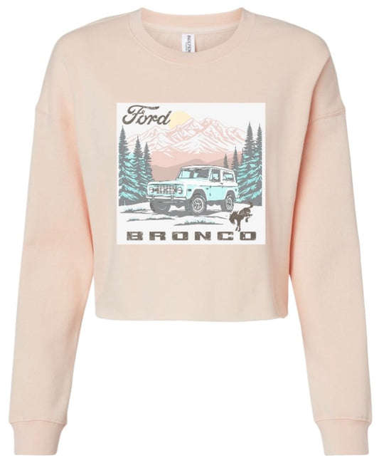 Women's Lightweight Crop Crewneck Sweatshirt with Vintage Bronco Image