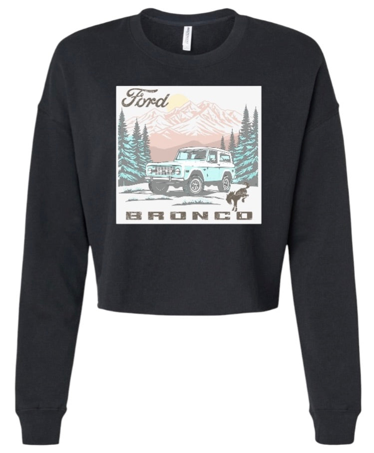 Women's Lightweight Crop Crewneck Sweatshirt with Vintage Bronco Image