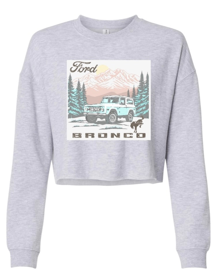 Women's Lightweight Crop Crewneck Sweatshirt with Vintage Bronco Image