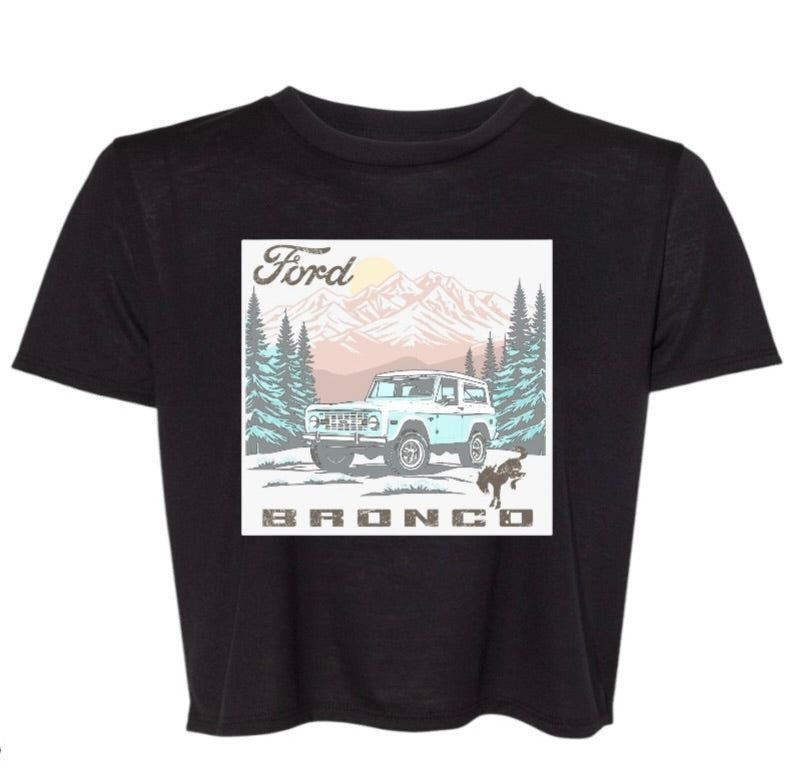 Women's Flowy Crop Tee with vintage Bronco image