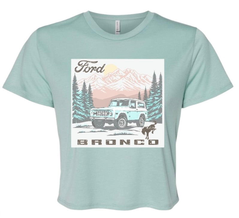 Women's Flowy Crop Tee with vintage Bronco image