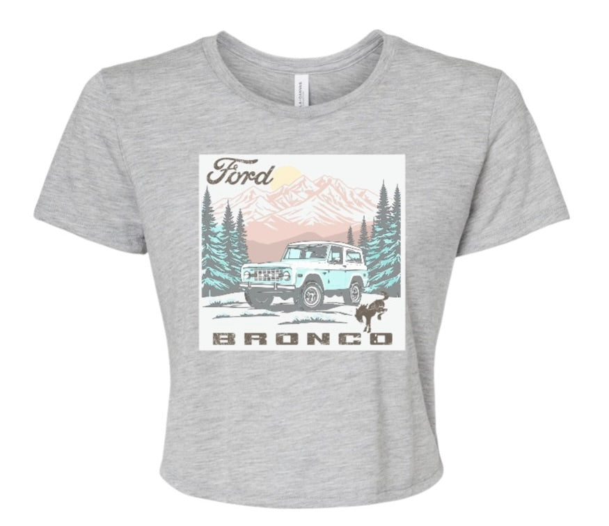Women's Flowy Crop Tee with vintage Bronco image