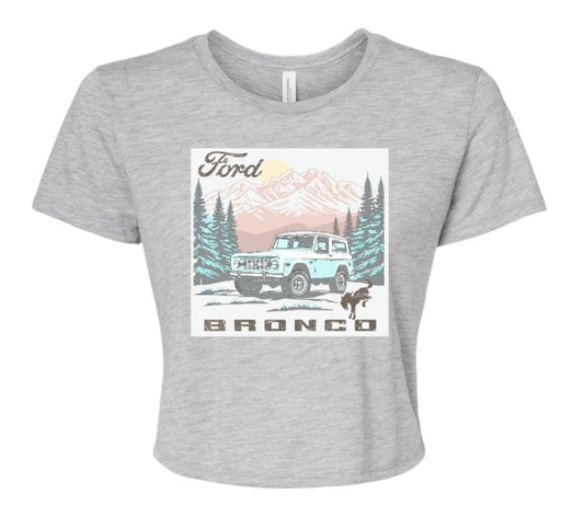 Women's Flowy Crop Tee with vintage Bronco image